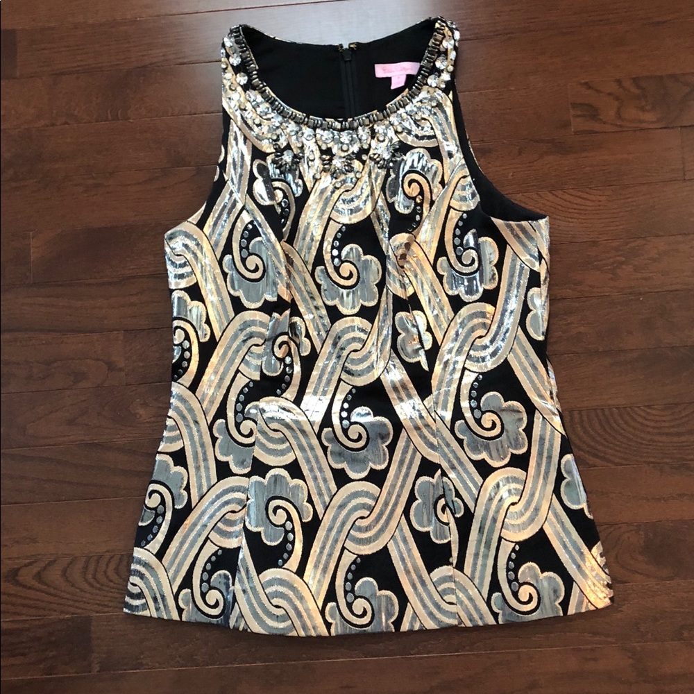 Lilly Pulitzer Sz 6 Gold Beaded NeckSleeveless Top